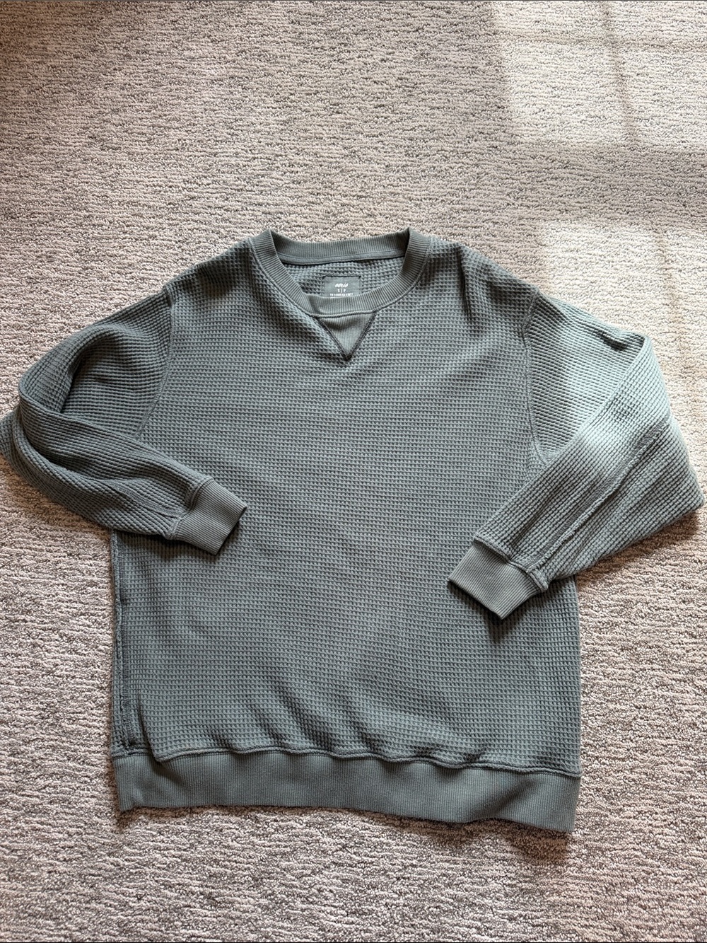 aerie Waffle-Knit Crewneck Sweatshirt in Green